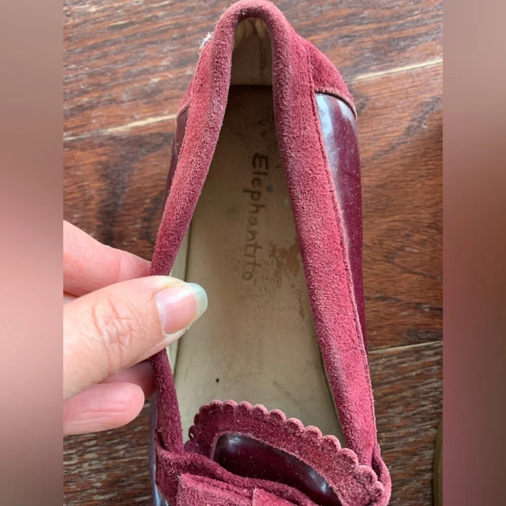 Elephantito Maroon burgundy Loafers with Bow Accent size 12 patent and suede